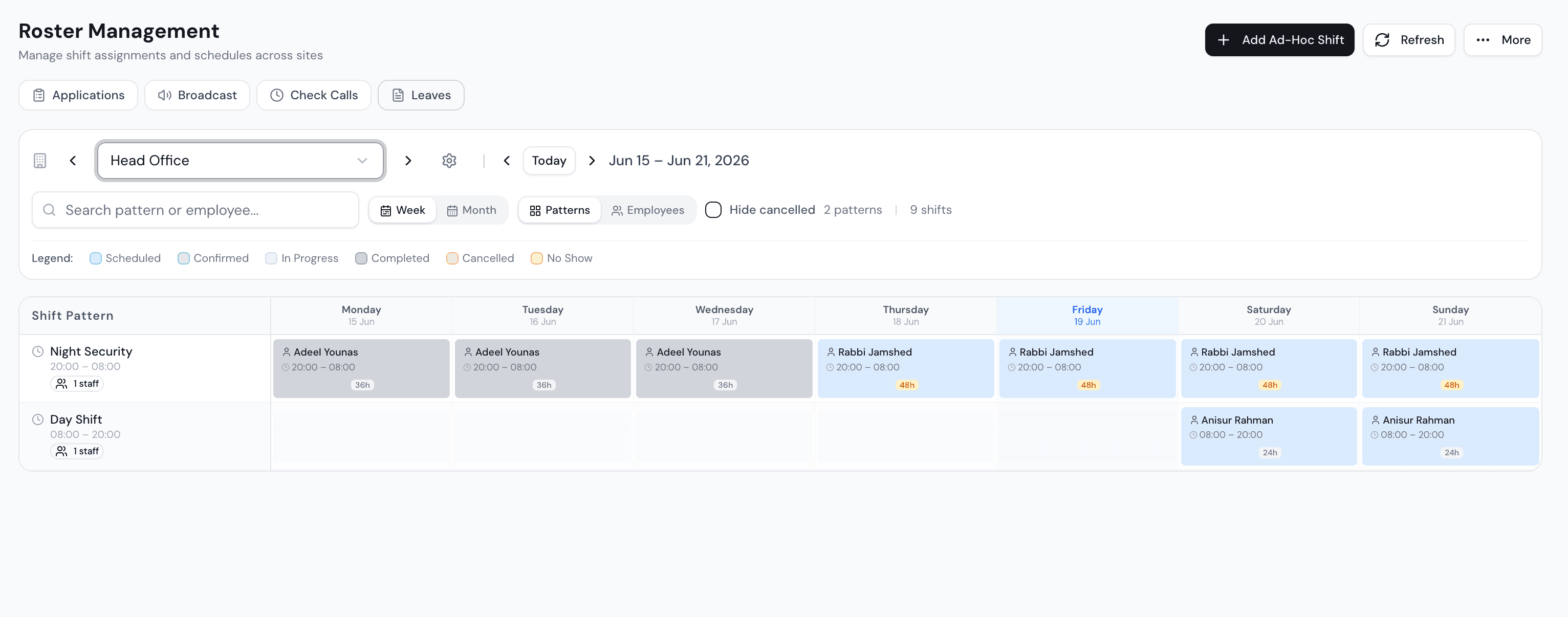 Roster management across sites and agencies