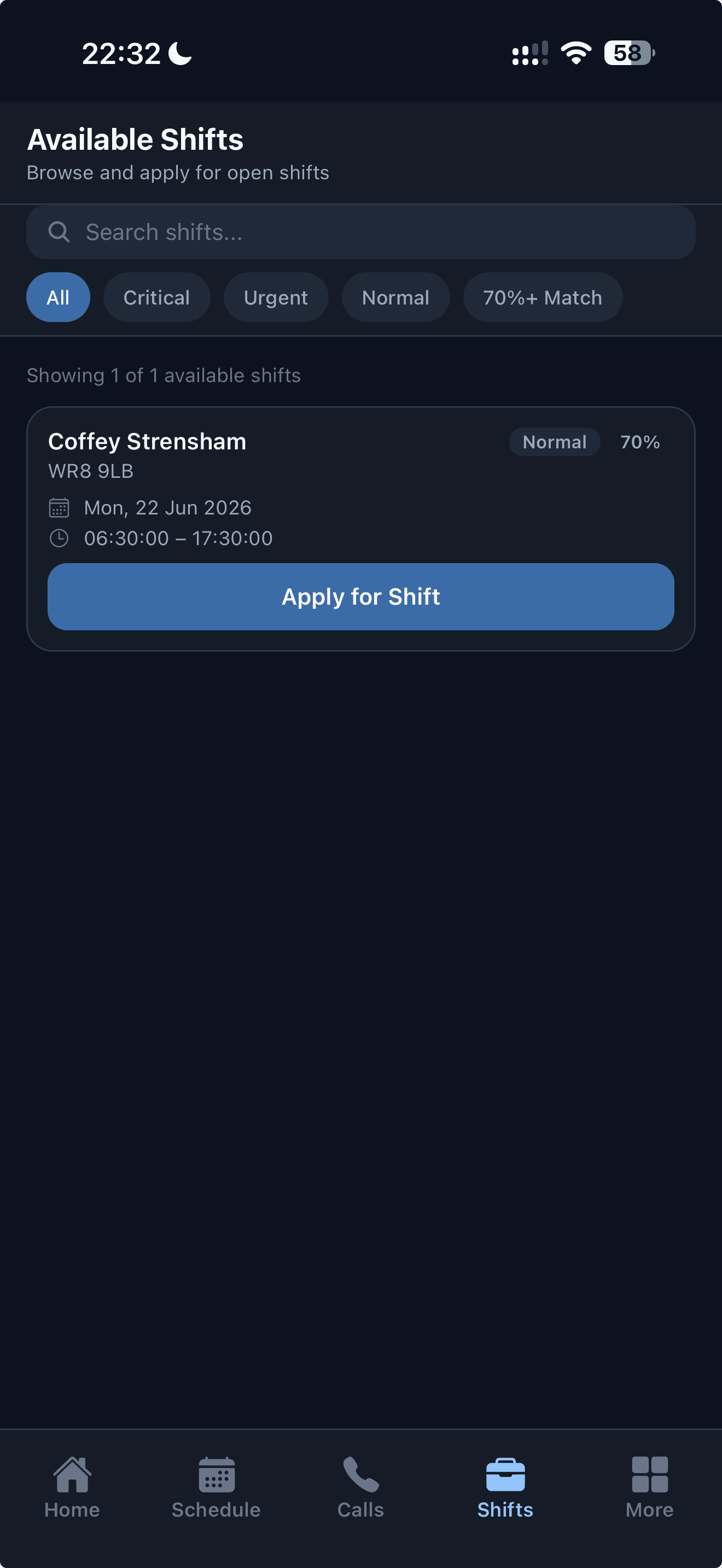 Available shifts