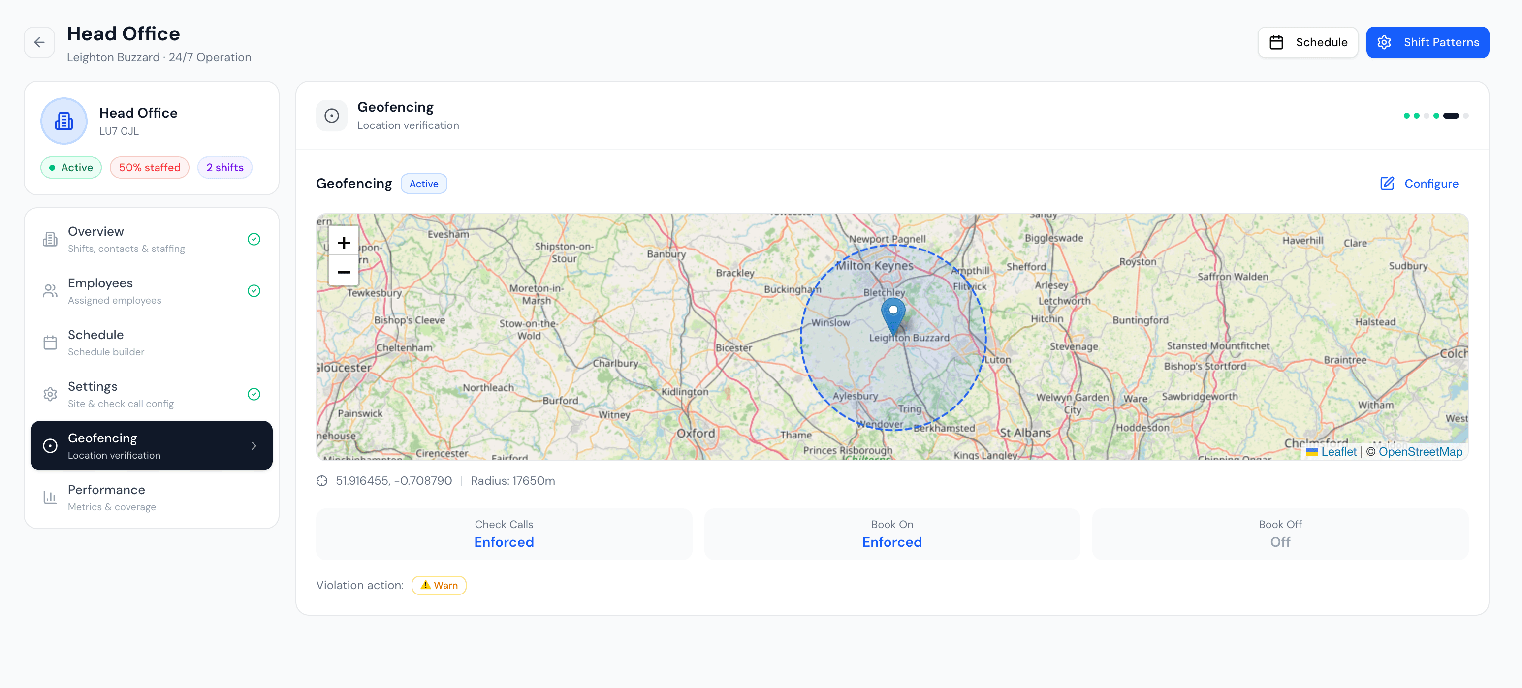 Geofencing controls for a site