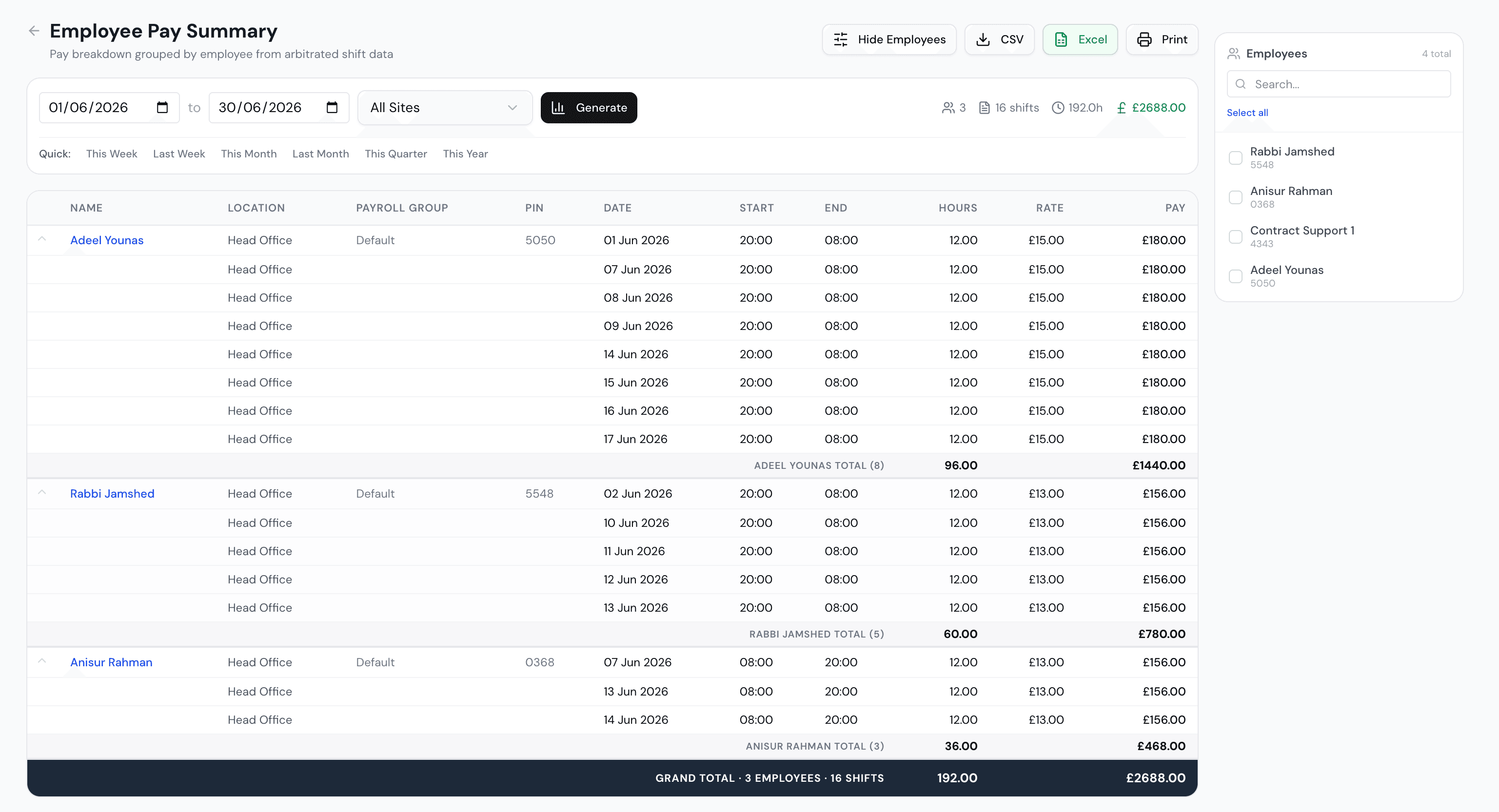 Employee pay summary