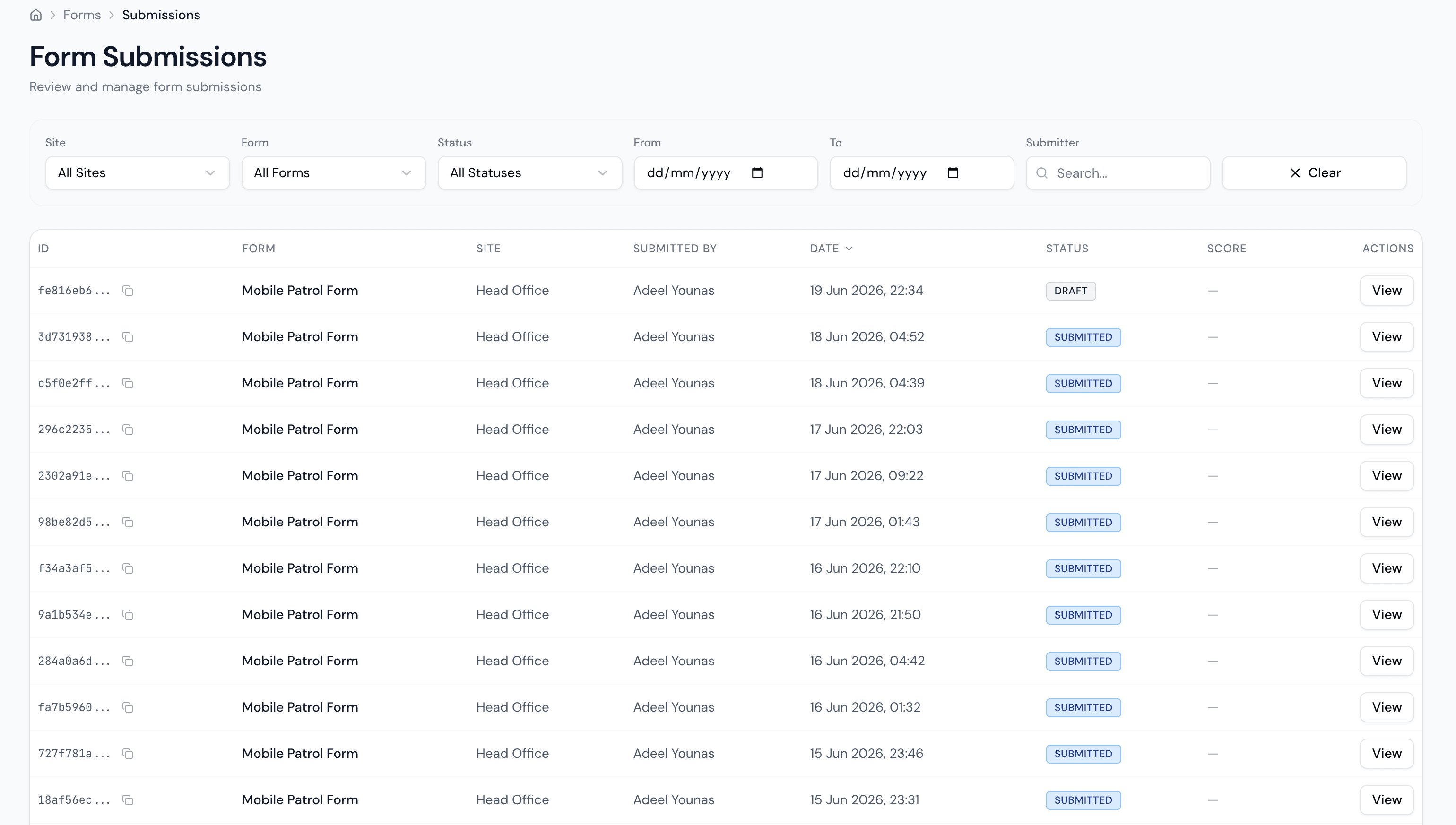 Form submissions review workflow